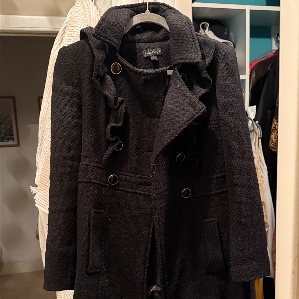 Zara Black Trench Coat with Ruffle Detail
